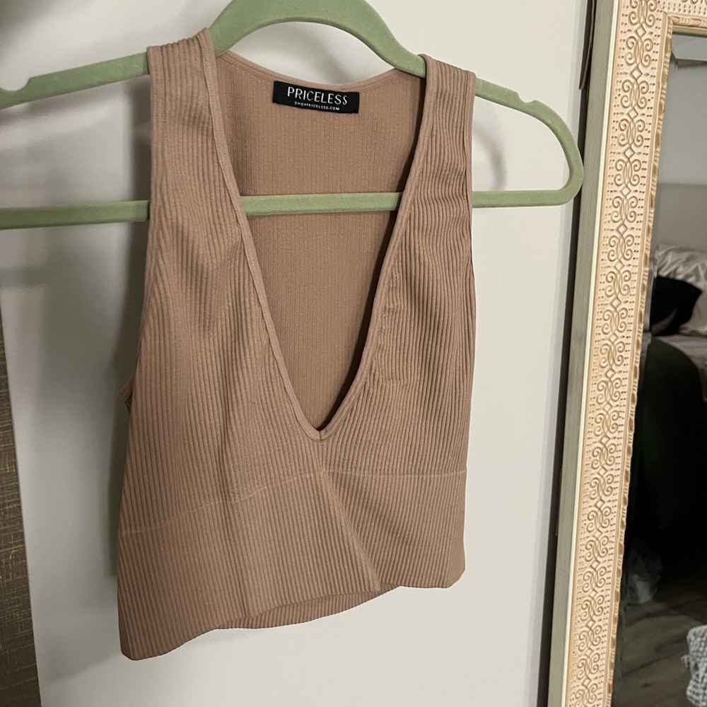 Tan Ribbed Women's Top